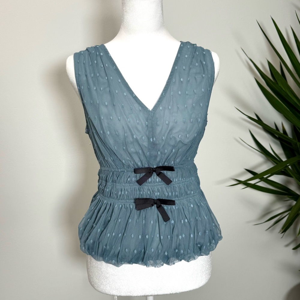Anthropologie Dolan Bow Trim Sheer Bubble Top NWT S Blue Coquette Fairy - Picture 6 of 10